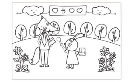 狐狸的新书发布会儿童线描画步骤02