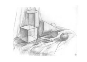 香蕉和几何体组合素描画法