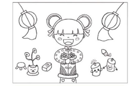 过年啦儿童线描画创作步骤02