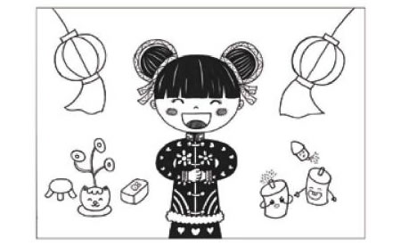 过年啦儿童线描画创作步骤03
