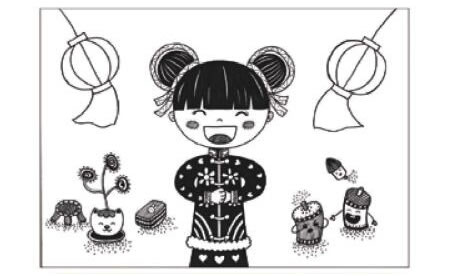 过年啦儿童线描画创作步骤04