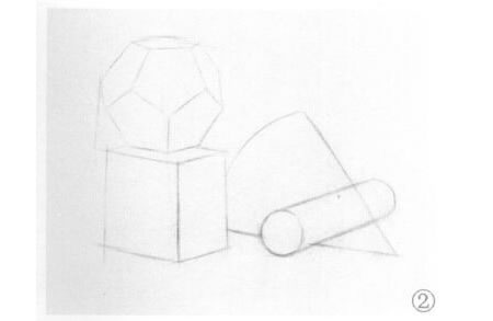 多棱体、正方体和十字圆锥体组合素描画法步骤02