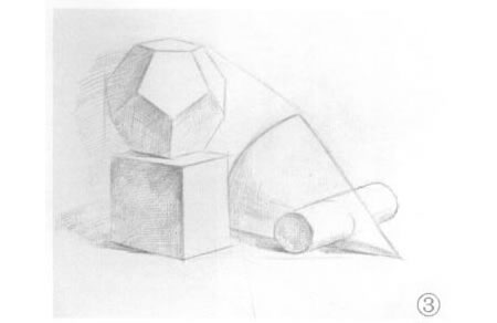 多棱体、正方体和十字圆锥体组合素描画法步骤03