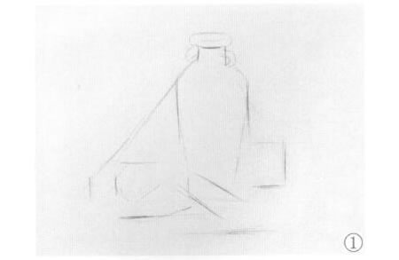 花瓶、盘子和苹果组合素描画法步骤01