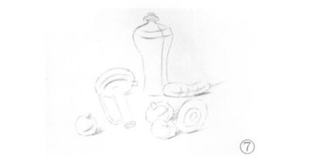 有苹果的静物组合素描画法步骤07