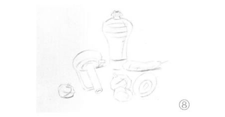 有苹果的静物组合素描画法步骤08