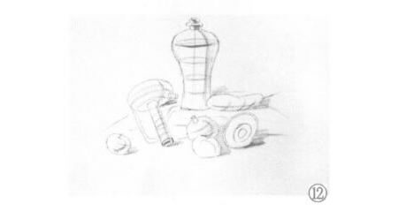 有苹果的静物组合素描画法步骤12