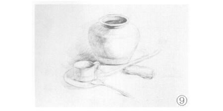 有咖啡杯的静物组合素描画法步骤09