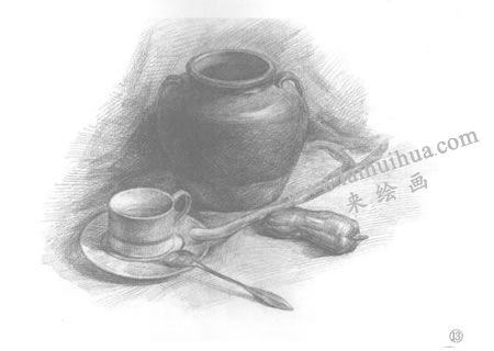 有咖啡杯的静物组合素描画法步骤13
