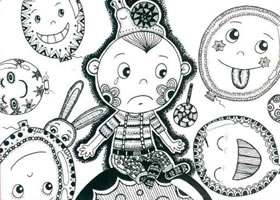 笑眯眯的大气球儿童线描画法步骤