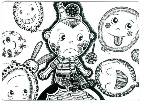 笑眯眯的大气球儿童线描画法步骤
