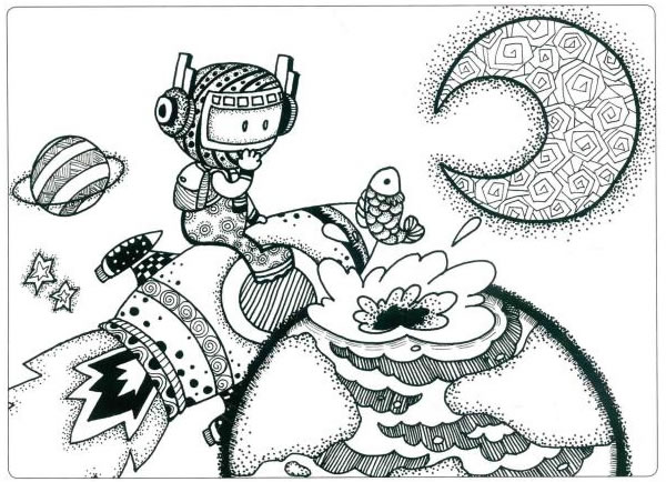 我想去太空旅行儿童线描画法步骤