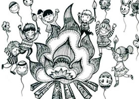 篝火晚会儿童线描画法步骤