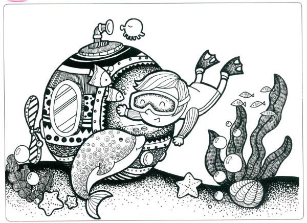 海底的世界儿童线描画法步骤