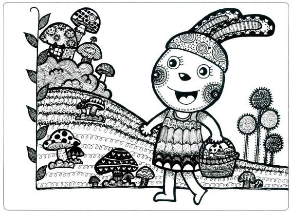 采蘑菇的小白兔儿童线描画法步骤
