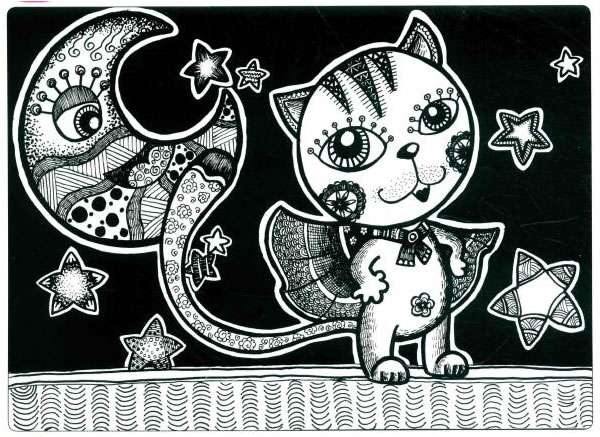 小猫咪儿童线描画法步骤