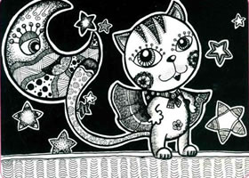 小猫咪儿童线描画法步骤