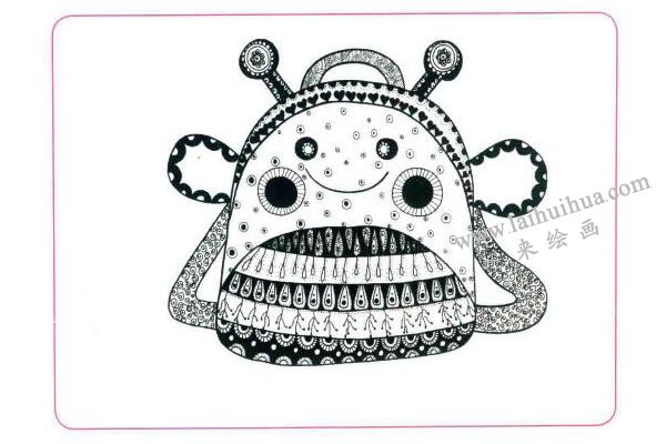 大大的新书包儿童线描画法步骤图示04