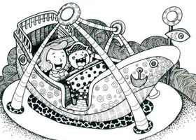海盗船儿童线描画法步骤