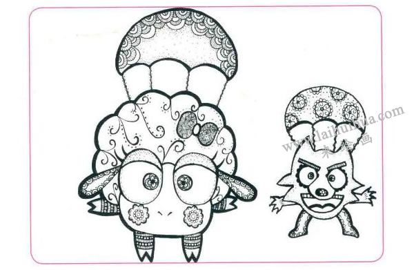 大灰狼和小绵羊儿童线描画法步骤图示03