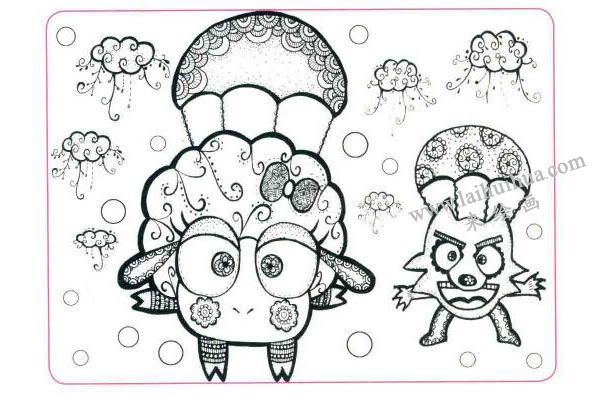 大灰狼和小绵羊儿童线描画法步骤图示04
