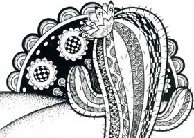 沙漠里的花儿童线描画法