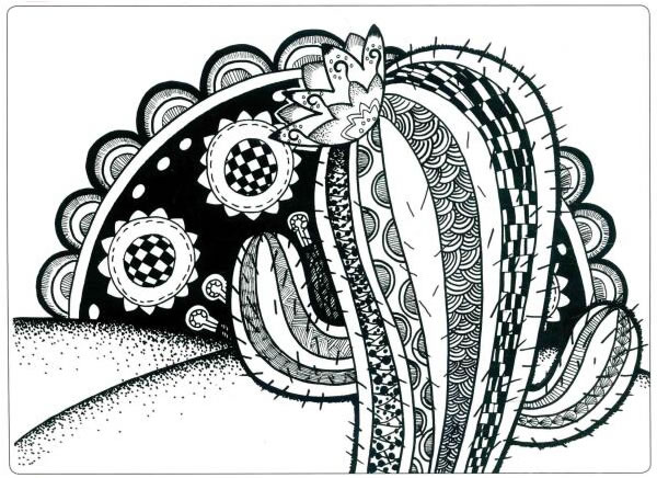 沙漠里的花儿童线描画法