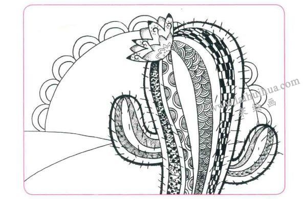 开在沙漠里的花儿童线描画法步骤03
