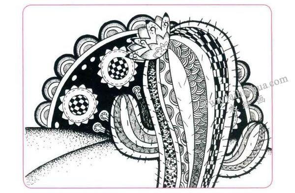 开在沙漠里的花儿童线描画法步骤04