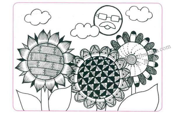 向日葵儿童线描画法步骤03