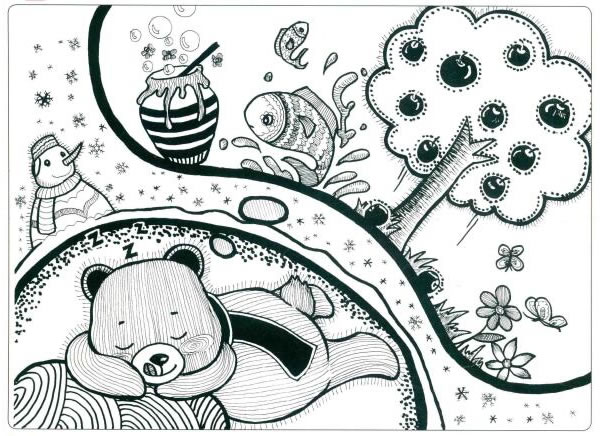 大棕熊儿童线描画法步骤