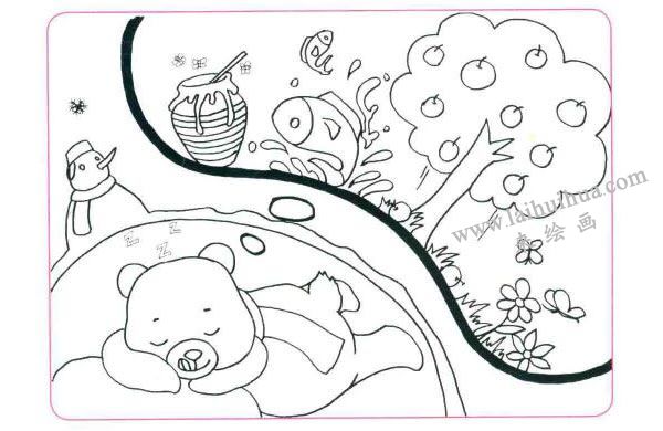 冬眠的大棕熊儿童线描画法步骤图示02