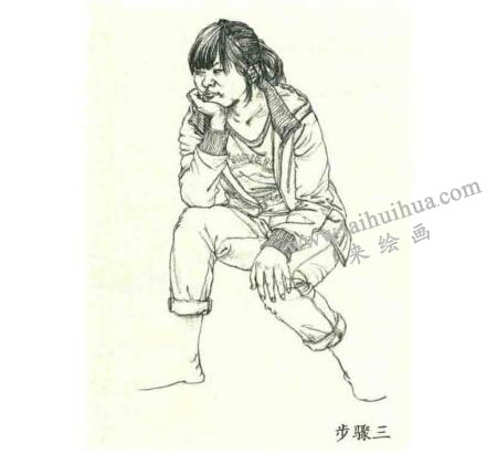 人物速写坐姿的画法步骤03