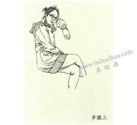 人物速写坐姿的画法步骤03