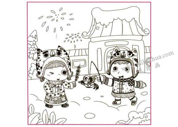 过春节了儿童线描画法步骤03