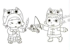 过春节了儿童线描画法