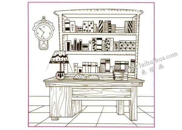 爸爸的书房儿童线描画法步骤图示03