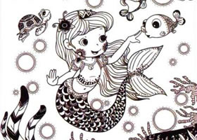 美人鱼儿童线描画法步骤