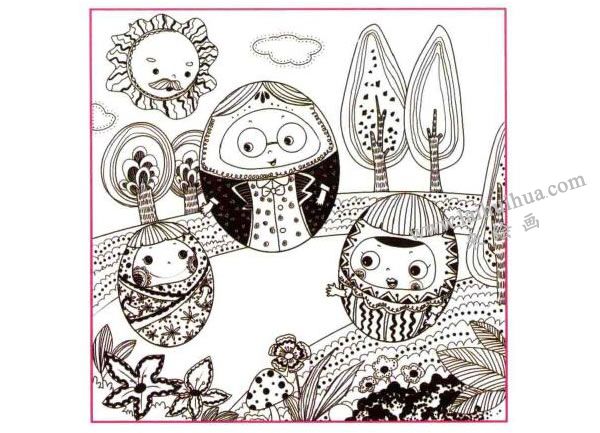 不倒翁儿童线描画法步骤图示04
