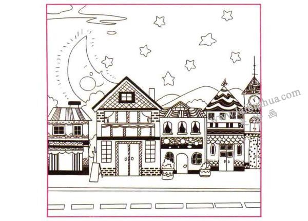静悄悄的城市儿童线描画法步骤图示03