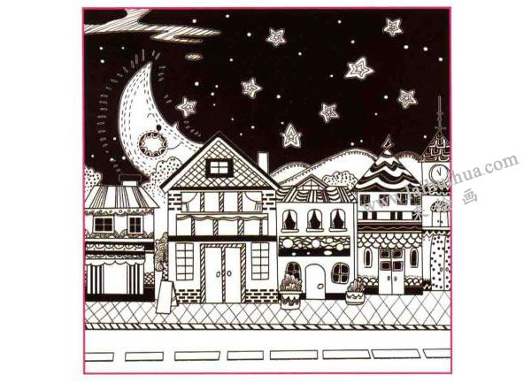 静悄悄的城市儿童线描画法步骤图示04