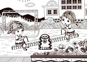 跷跷板儿童线描画法步骤