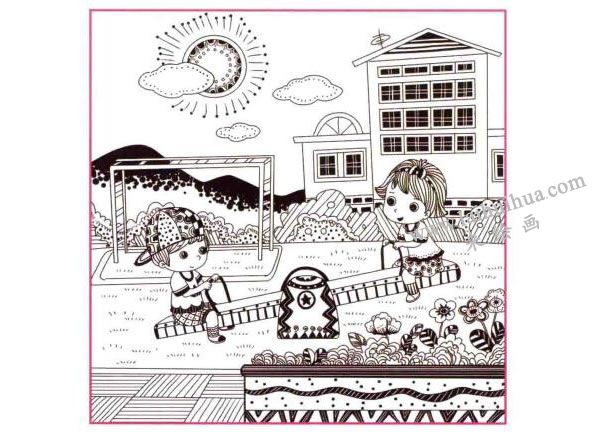 跷跷板儿童线描画法步骤图示04