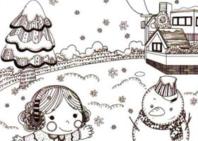 堆雪人儿童线描画法