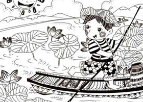 采莲子儿童线描画法