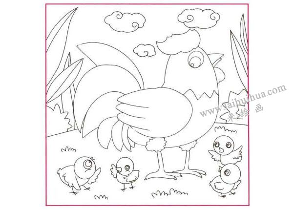 大公鸡儿童线描画法步骤02