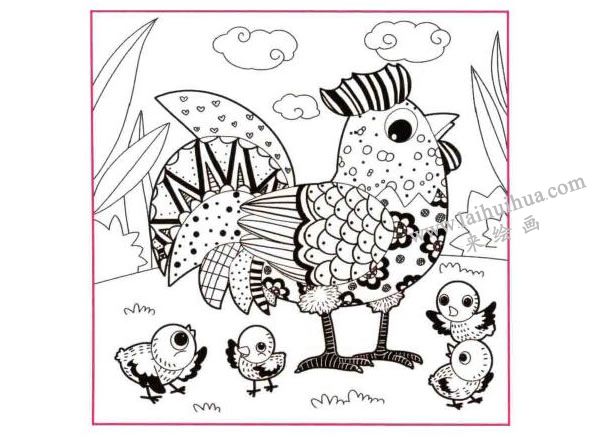 大公鸡儿童线描画法步骤03