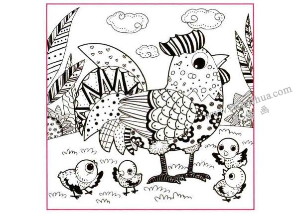 大公鸡儿童线描画法步骤04