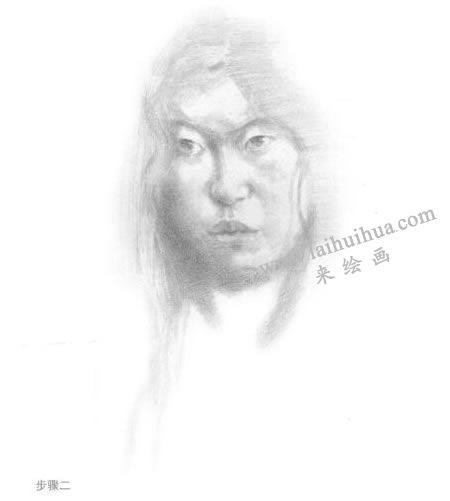 《女青年肖像》素描写生步骤02