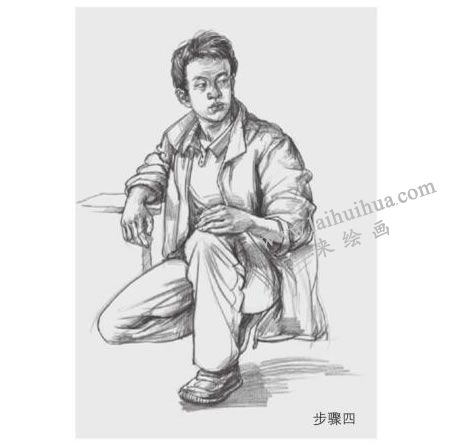 蹲姿人物的速写画法步骤04